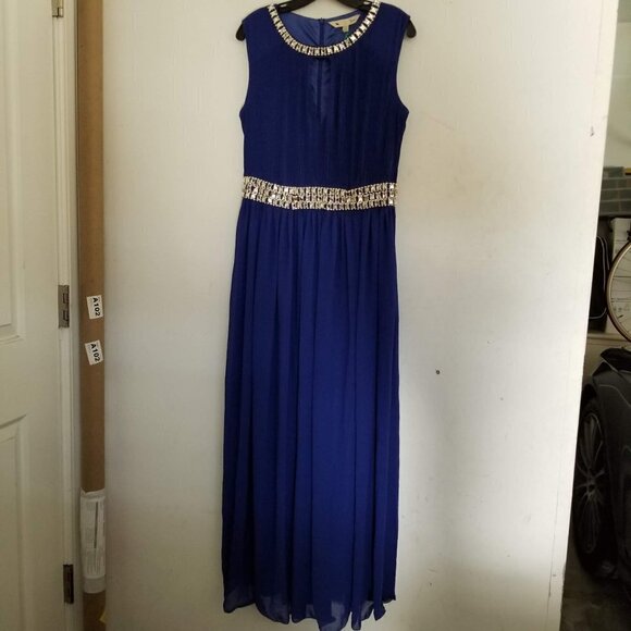 NEW Yumi Cobalt Blue Jewel Keyhole Pleated Maxi Dress Gown Size 8/10 - Picture 4 of 17